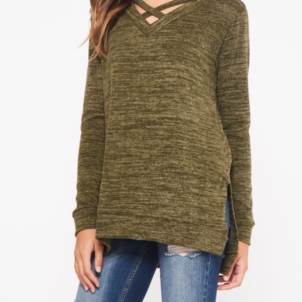 NWT Olive Green Criss-Cross Knit Top
